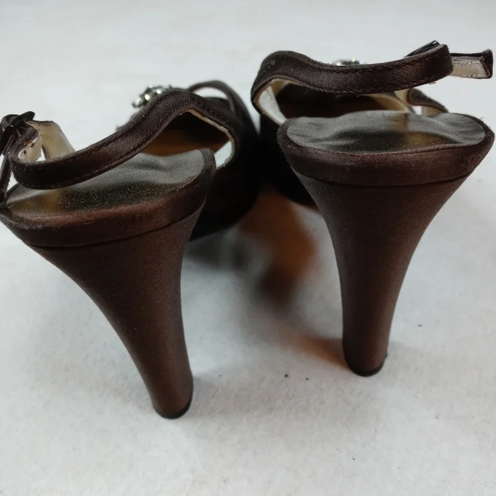 Stuart Weitzman brown satin slingback platform 9.5